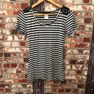 Fleurish Navy Blue and white Stripe Blouse